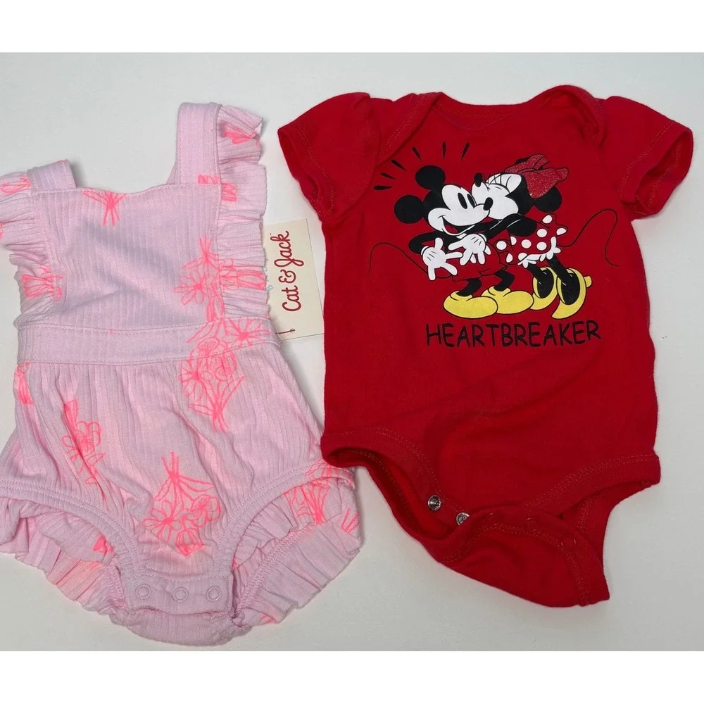 0-3 month lot of 6 baby‎ girl Disney Hello Kitty Bodysuit Romper Bib ruffle new